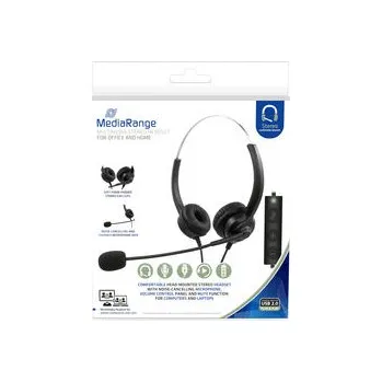 Sluchátka Kabelová stereofonní sluchátka s mikrofonem a funkcí ovládání hlasitosti MediaRange, černá MROS304