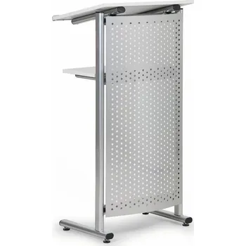 Řečnický pult s čelním panelem z děrovaného plechu, šedý, slevy