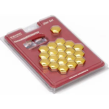 Samolepicí dekorace na vozidlo Sada krytek na kolové šrouby nebo matice Wemar, zlatý chrom 20ks, CK1720GCWEM, 17mm