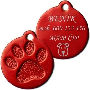 Vojenské psí známky Hliníková psí známka tlapka velká (červená)