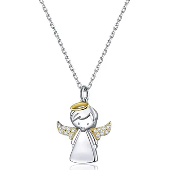 Řetízek Olivie Stříbrný náhrdelník ANDĚL SE ZLATÝMI KŘÍDLY A SVATOZÁŘÍ 4901 Ag 925; ≤2,3 g.