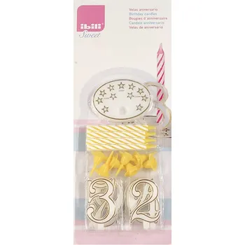 Svíčka Sada narozeninových svíček 7cm 8ks svíček a číslice žlutá - Ibili
