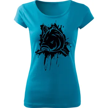 Dámské rybářské tričko s kaprem tyrkysové