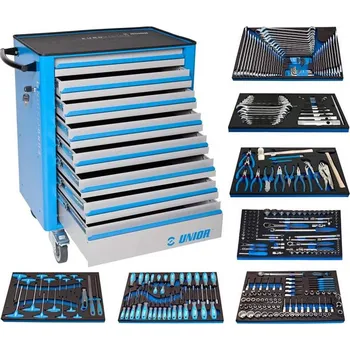Skříňka na nářadí Servisní vozík EUROVISION, š x h x v: 800x440x923 mm, 8 zásuvek a 7 sad nářadí UNIOR, 324 ks