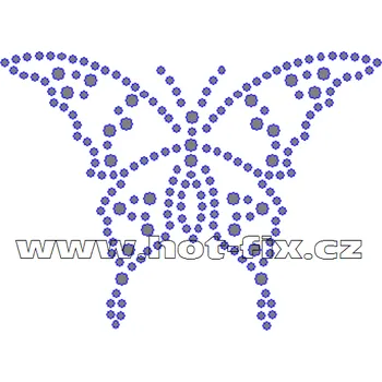 ZM035 - motýl nažehlovací hot-fix kamínkový potisk na textil, rozměry cca 8,7x6,3cm barva: kameny barva 101 Crystal /stříbrná