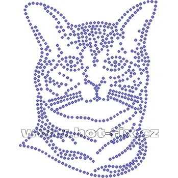ZA013 - kočka nažehlovací hot-fix kamínková aplikace na textil, rozměry cca 10,0x13,0cm barva: kameny barva 101 Crystal /stříbrná
