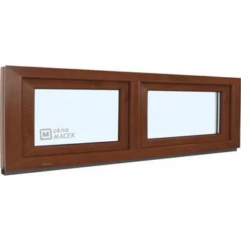 Okno Plastové okno - KNIPPING 70 AD, 2100x500 mm, S/S, ořech Sklo: čiré, Barva, imitace: ořech/bílá (jednostranně) + příslušenství a montážní materiál zdarma