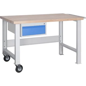 Průmyslová sponka Dílenský pojízdný stůl profi 1200 mm, 1 zásuvka, 2 kola + doprava zdarma