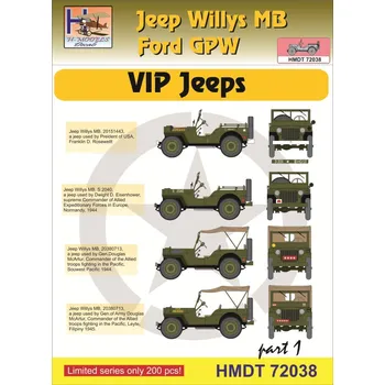 Plastikový model HM decals 1/72 Decals Jeep Willys MB/Ford GPW VIP Jeeps 1