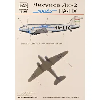 Plastikový model HAD models 1/72 Decal Lisunov Li-2 Malév (HA-LIX)