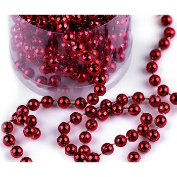 Vánoční dekorace Perlový vánoční řetěz Ø6 mm délka 2,5 metru - 2 červená jahoda