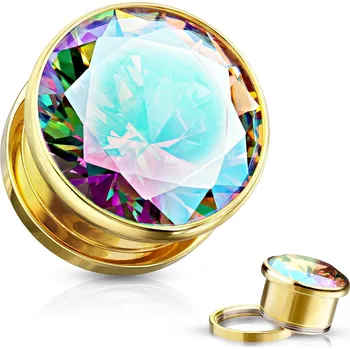 Piercing Šperky4U Zlacený ocelový plug s duhovým kamenem - PL01262-10