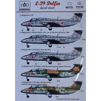 Plastikový model HAD models 1/72 Decal L-29 Delfin (4x Hungary, 2x Bulgaria)