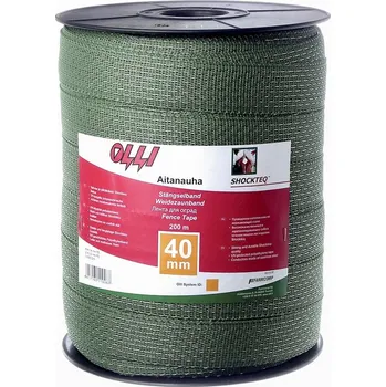 Ohradník Zelená ohradníková páska SHOCKTEQ OLLI 40 mm/200 m vyztužené okraje odpor 0,48 Ohm/m