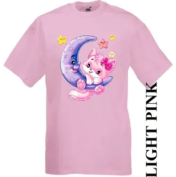 Dívčí tričko detske-levne-bavlnene-tricko-potisk-mesic-kocicka Barva: Pink - růžová, velikost: 164