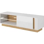 Televizní stolek ARCO 12 s LED osvětlením - bílý lesk/dub grandson