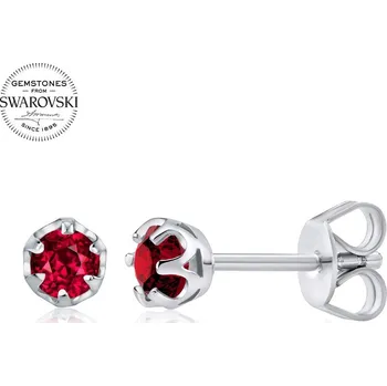 Náušnice Stříbrné náušnice pecky SILVEGO s přírodním červeným topazem Swarovski Gemstones