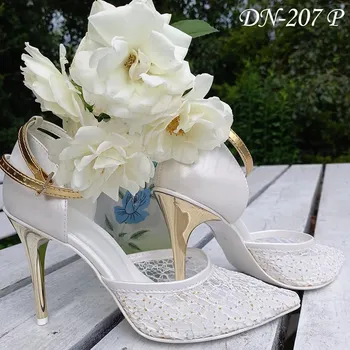 Dámské lodičky Bílo-zlaté luxusní svatební boty pro nevěstu Velikost obuvi: 34