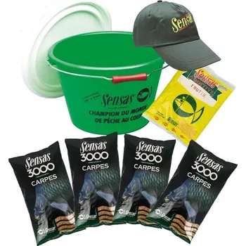 Návnadová surovina Sensas 3000 Carpes 4 x 1 kg set kbelík, krmení, kšiltovka