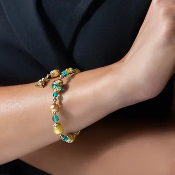 Náramek Lampglas Dámský náramek Green Sea World s perlami Lampglas s 24kt zlatem