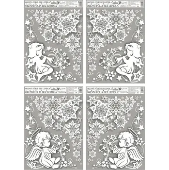 Okenní dekorace Okenní fólie rohová andílci s duhovými glitry 38x30cm