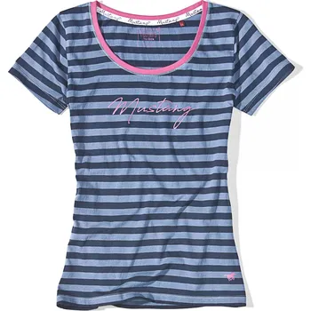 Dámské tričko MUSTANG Dámské modré proužkované tričko s krátkým rukávem Juliette M 6169_2100_559
