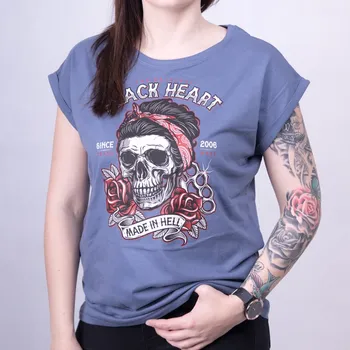 Dámské tričko Dámské Tričko BLACK HEART JENY SKULL EXT Barva: Modrá, Velikost: S
