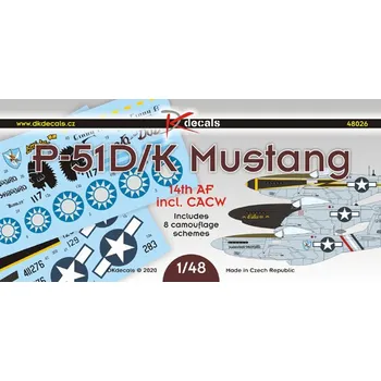 Plastikový model DK decals 1/48 P-51D/K Mustang 14th AF and CACW (8x camo)