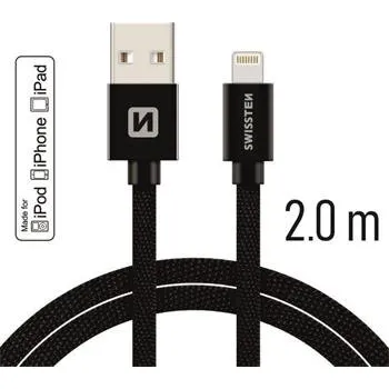 Datový kabel SWISSTEN datový kabel USB/Lightning, textilní oplet, MFi, 2 m Barva kabelu: Černá