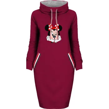 Dámské šaty Minnie Mouse Dámské podzimní šaty s dlouhým rukávem Barva: Vínová, Velikost: XXL