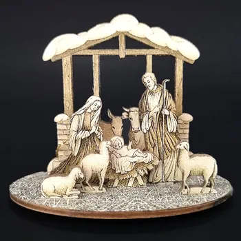 Vánoční dekorace AMADEA Dřevěný skládací betlém sépiový 3D 8cm