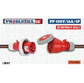 Prodlužovací kabel Prodlužka.cz Prodlužovací přívod Titanex 400V/16A/4p/4G2,5/IP67 M: Délka 10 m