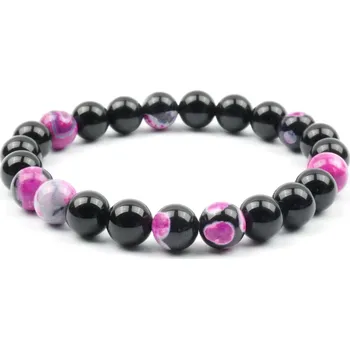 Náramek Moni - dámský náramek onyx achát ohnivý černo-růžový