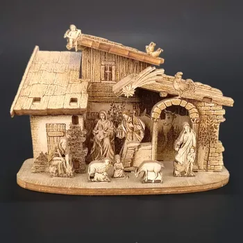 Vánoční dekorace AMADEA Dřevěný skládací betlém sépiový 3D 6 cm