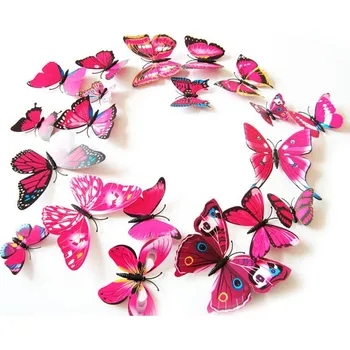 Samolepící dekorace Živá Zeď Barevní 3D Motýlci Růžoví12 ks