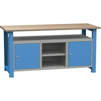 Dílenský stůl Dílenský stůl, d x h x v: 1700x700x827 mm, barva modrá RAL5012, 1 police, 2 skříňky