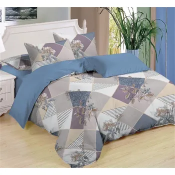 Povlečení Bavlissimo 7-dílné povlečení geom.vzory květy bavlna/mikrovlákno šedá modrá 140x200 na dvě postele