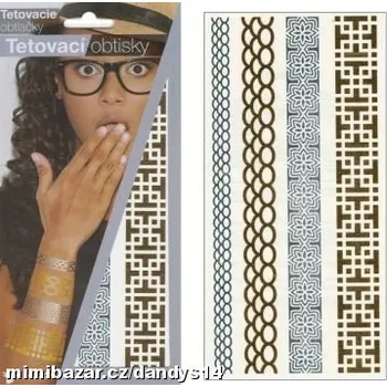 samolepka Tetovací obtisky zlaté a stříbrné 21x10,5 cm-náramky