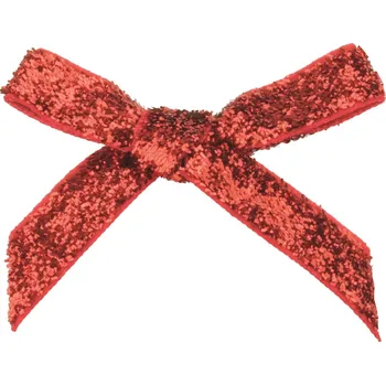 Stuha Mašle úzká červená třpytivá 8 cm, 12 ks