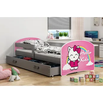 Postel ImportWorld Dětská postel Felix 1 80x160 s úložným prostorem - 1 osoba - Grafit, Kočka