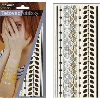 samolepka Tetovací obtisky zlaté a stříbrné 21x10,5 cm-lístky