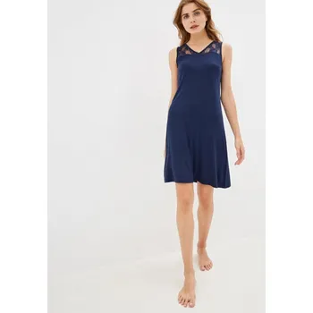 Dámská noční košile Luisa Moretti Dámská noční bambusová košilka FATINA, Tmavě modrá, V dárkovém boxu, Bambusové vlákno 100%, S krajkou - vel. S