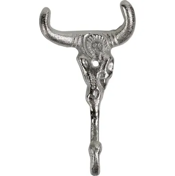 Věšák Stříbrný nástěnný háček lebka býka - 9*3,5*16,5cm