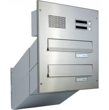 Poštovní schránka 2x poštovní schránka D-041 k zazdění do sloupku + čelní deska s 2x zvonkem a HM ABB - NEREZ / šedá