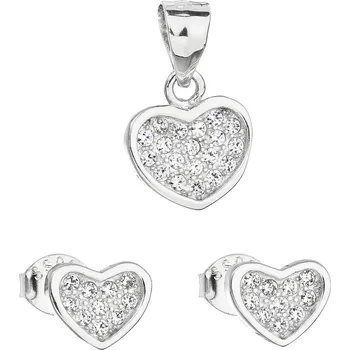 Souprava šperků Sada šperků se zirkonem náušnice a přívěsek bílé srdce 19011.1