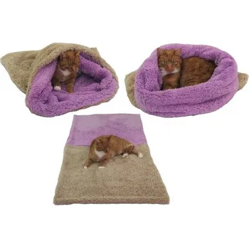 Pelíšek pro psa Marysa pelíšek 3v1 pro kočky, DE LUXE, béžový/fialový, velikost XL