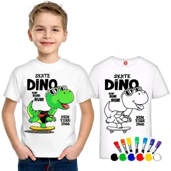 Dětské tričko s vlastním motivem + barvy na textil 6 barev - 11-12 let / 146-152 - Tričko Omalovánka