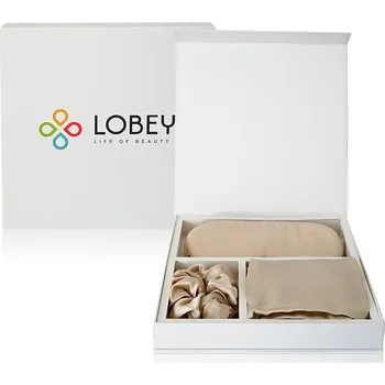 Povlak na dekorativní polštářek LOBEY® Spací set - hedvábný povlak na polštář, škraboška na spaní a gumička (béžový)