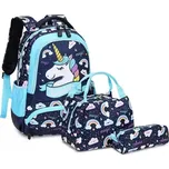 Meiso Dívčí školní batoh 3v1 Unicorn Magic Černo-modrý 16L Meisohua 97k-cube