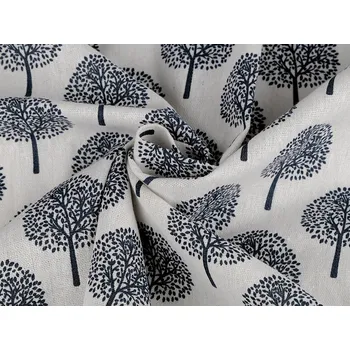 Bavlněná metráž / imitace lnu hrubší, stromy, barva 1 režná černá